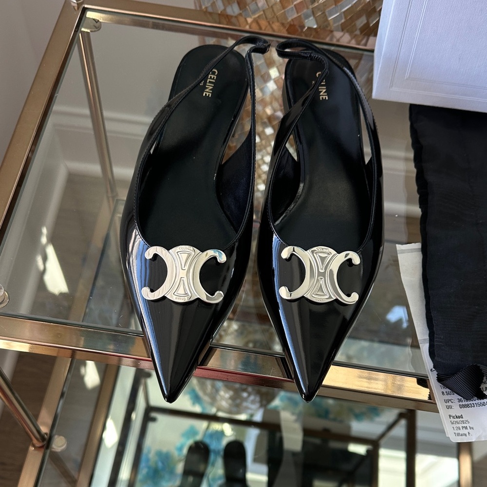 Authentic Celine Black Patent Leather Flats with Silver Accents - Picture 4 of 16